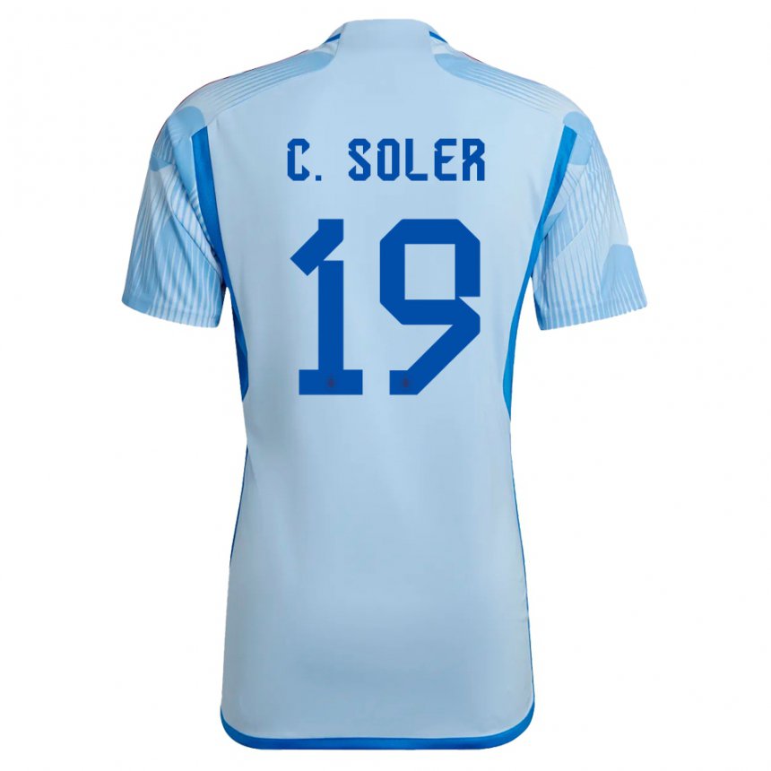 Herren Spanische Carlos Soler #19 Himmelblau Auswärtstrikot Trikot 22-24 T-shirt Belgien