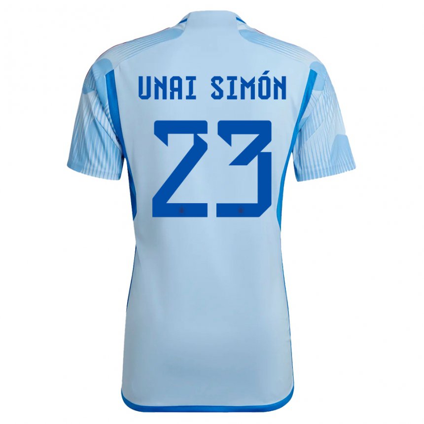 Herren Spanische Unai Simon #23 Himmelblau Auswärtstrikot Trikot 22-24 T-shirt Belgien