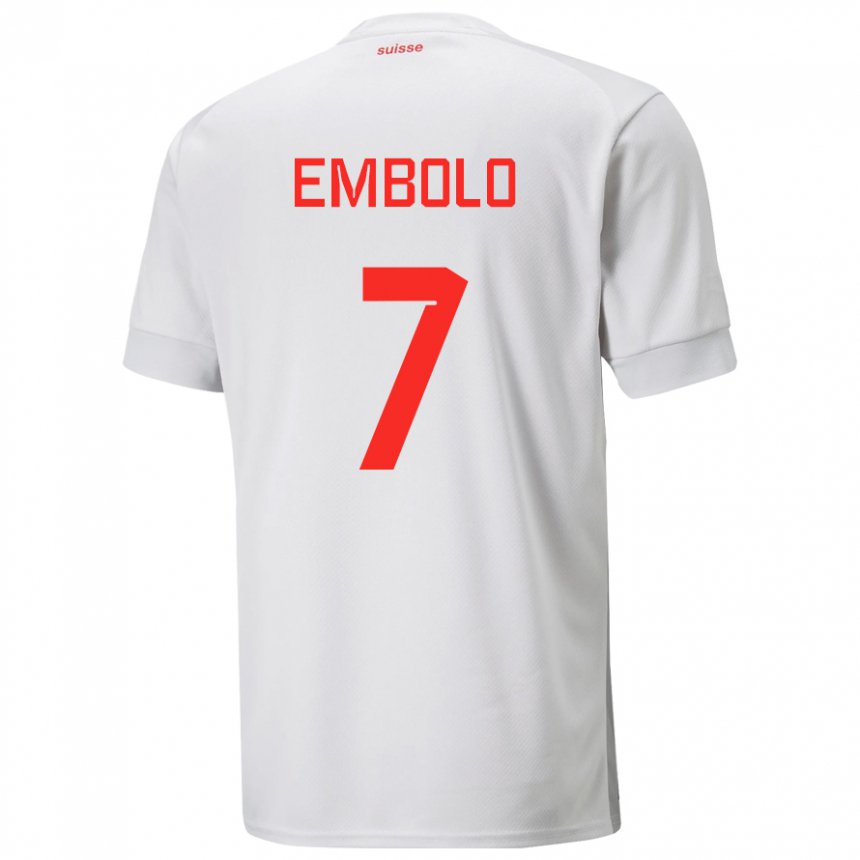 Herren Schweizer Breel Embolo #7 Weiß Auswärtstrikot Trikot 22-24 T-shirt Belgien