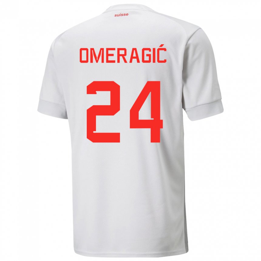 Homme Maillot Suisse Becir Omeragic #24 Blanc Tenues Extérieur 22-24 T-shirt Belgique