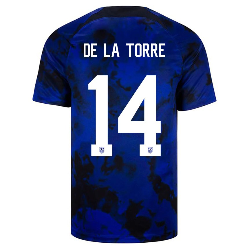 Homme Maillot États-unis Luca De La Torre #14 Bleu Royal Tenues Extérieur 22-24 T-shirt Belgique