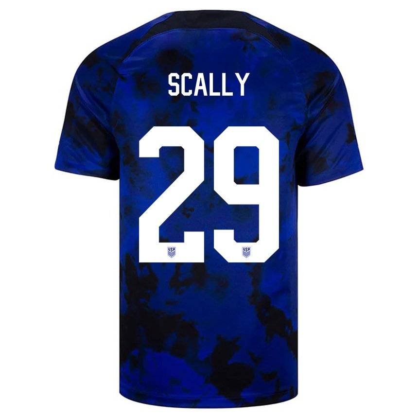 Herren Us-amerikanische Joseph Scally #29 Königsblau Auswärtstrikot Trikot 22-24 T-shirt Belgien