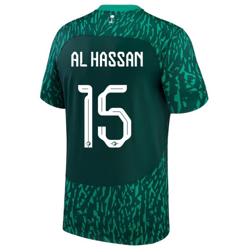 Herren Saudi-arabische Ali Al Hassan #15 Dunkelgrün Auswärtstrikot Trikot 22-24 T-shirt Belgien