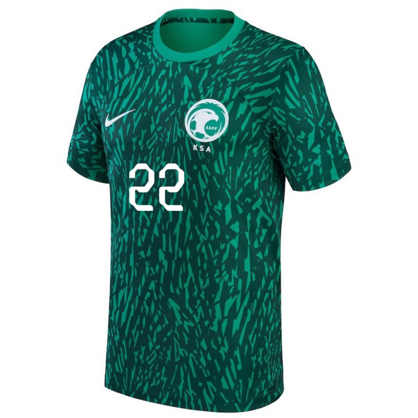 Homme Maillot Arabie Saoudite Fawaz Al Qarni #22 Vert Foncé Tenues Extérieur 22-24 T-shirt Belgique