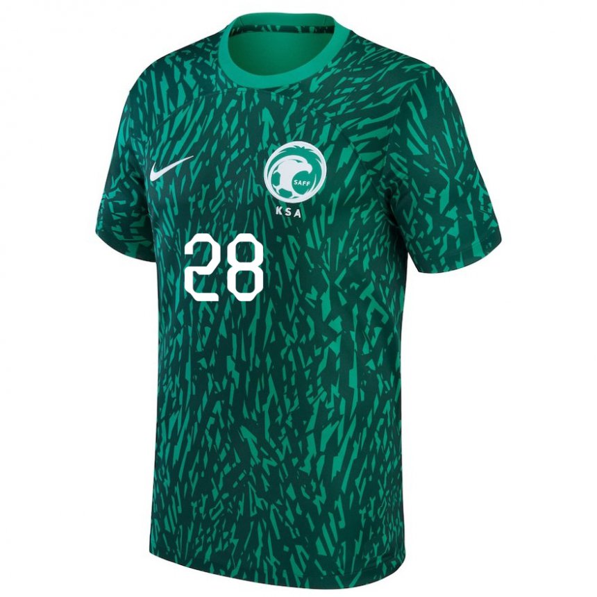 Homme Maillot Arabie Saoudite Mohamed Kanno #28 Vert Foncé Tenues Extérieur 22-24 T-shirt Belgique
