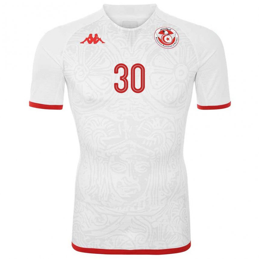Homme Maillot Tunisie Yann Valery #30 Blanc Tenues Extérieur 22-24 T-shirt Belgique