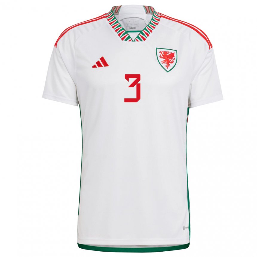 Herren Walisische Neco Williams #3 Weiß Auswärtstrikot Trikot 22-24 T-shirt Belgien