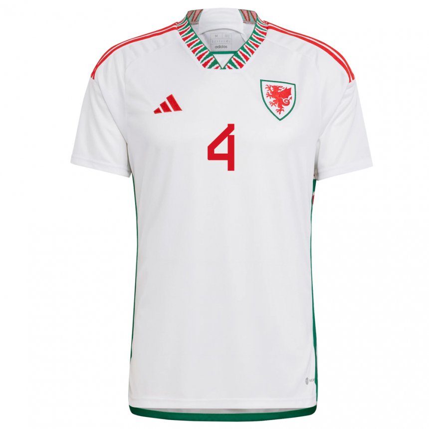 Herren Walisische Ben Cabango #4 Weiß Auswärtstrikot Trikot 22-24 T-shirt Belgien