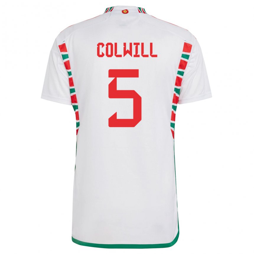Herren Walisische Rubin Colwill #5 Weiß Auswärtstrikot Trikot 22-24 T-shirt Belgien