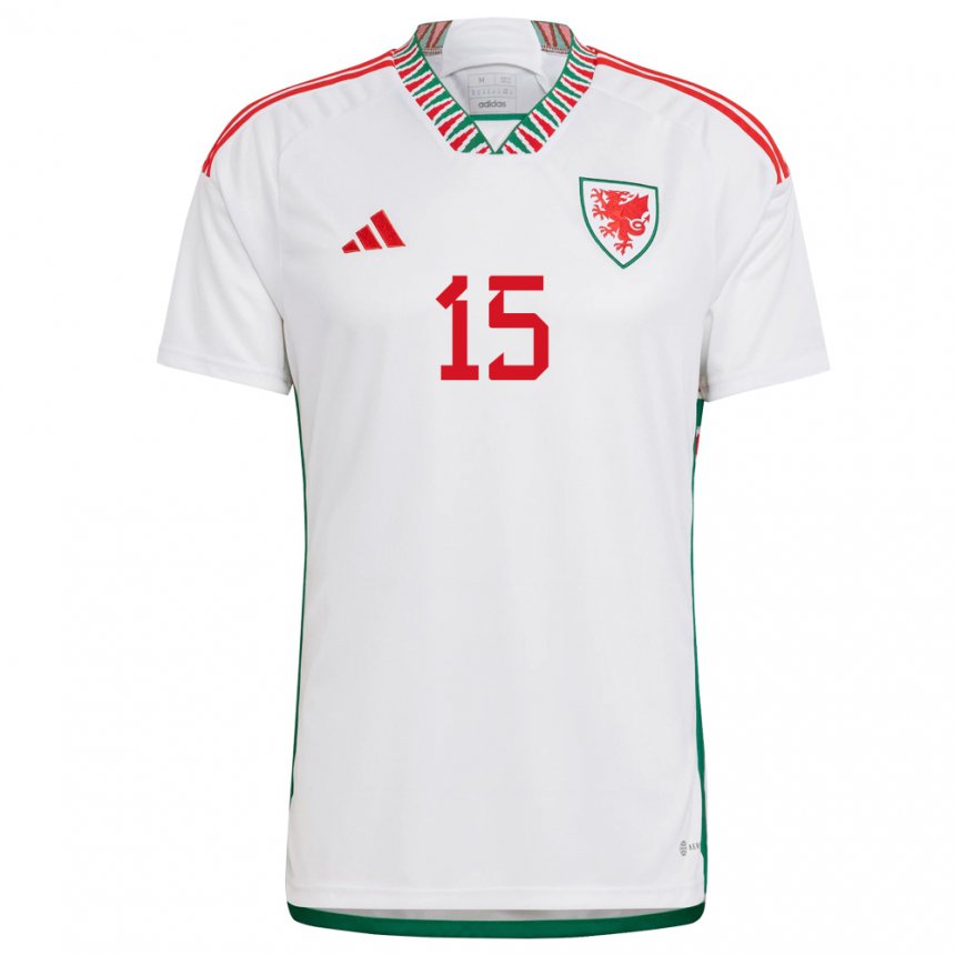 Herren Walisische Ethan Ampadu #15 Weiß Auswärtstrikot Trikot 22-24 T-shirt Belgien