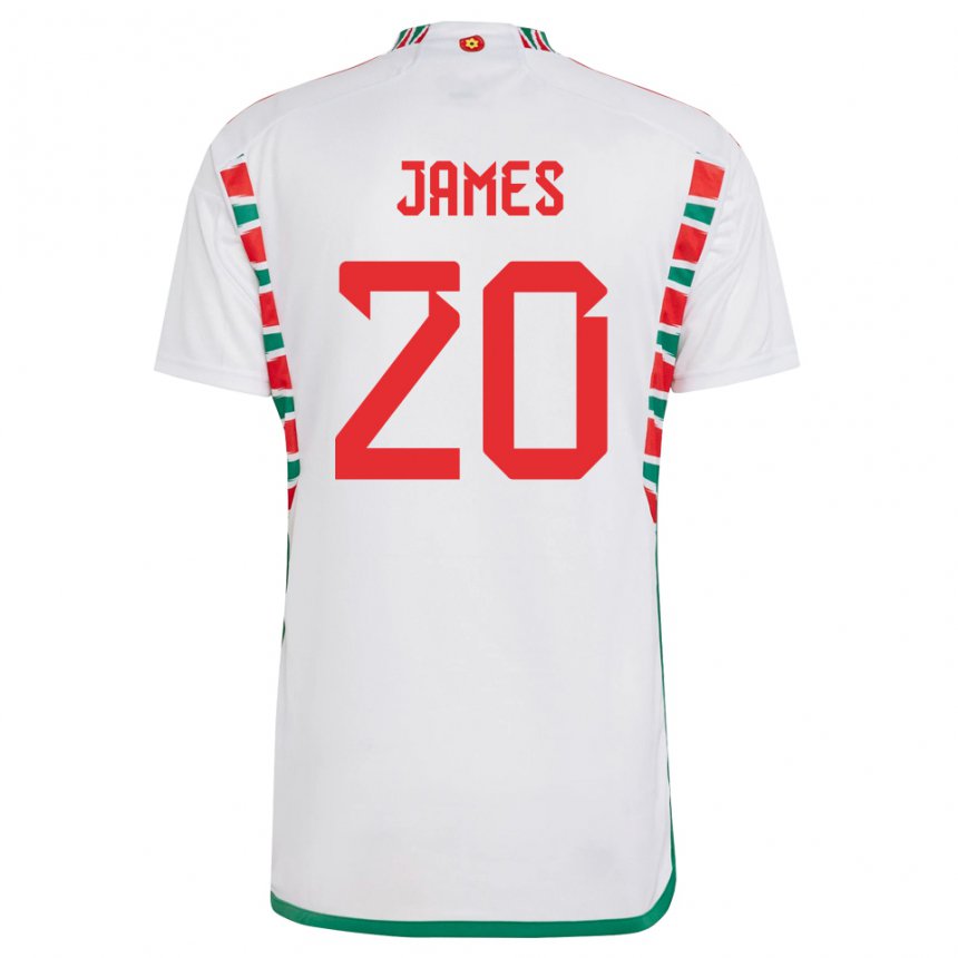 Homme Maillot Pays De Galles Daniel James #20 Blanc Tenues Extérieur 22-24 T-shirt Belgique