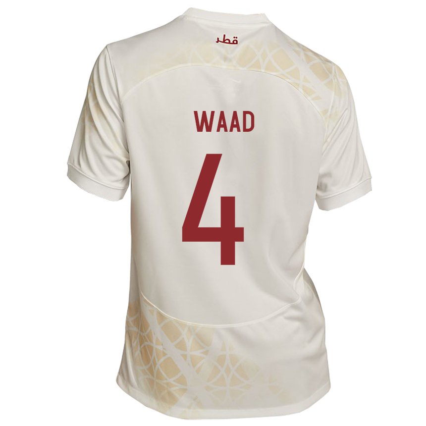 Homme Maillot Qatar Mohammed Waad #4 Beige Doré Tenues Extérieur 22-24 T-shirt Belgique