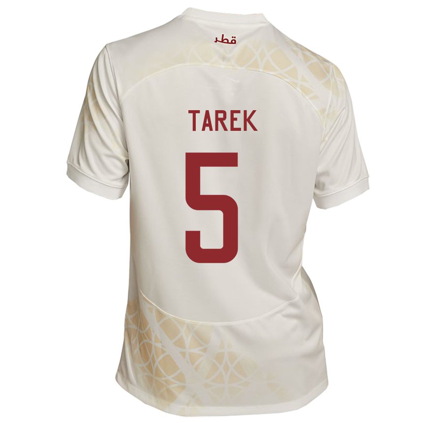 Homme Maillot Qatar Tarek Salman #5 Beige Doré Tenues Extérieur 22-24 T-shirt Belgique