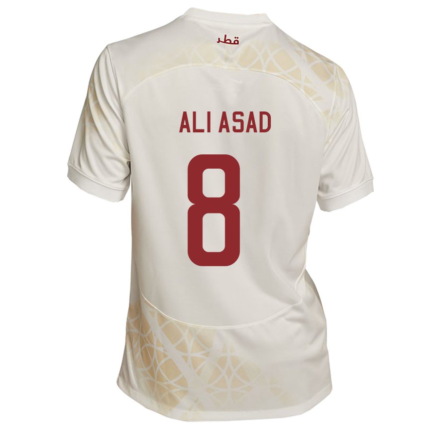 Herren Katarische Ali Asad #8 Goldbeige Auswärtstrikot Trikot 22-24 T-shirt Belgien