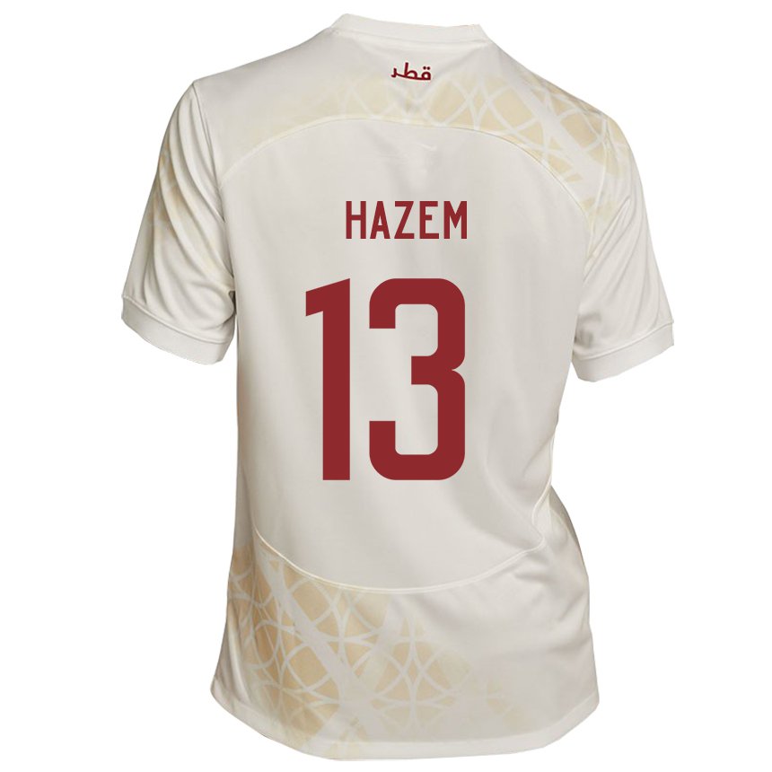 Herren Katarische Hazem Shehata #13 Goldbeige Auswärtstrikot Trikot 22-24 T-shirt Belgien