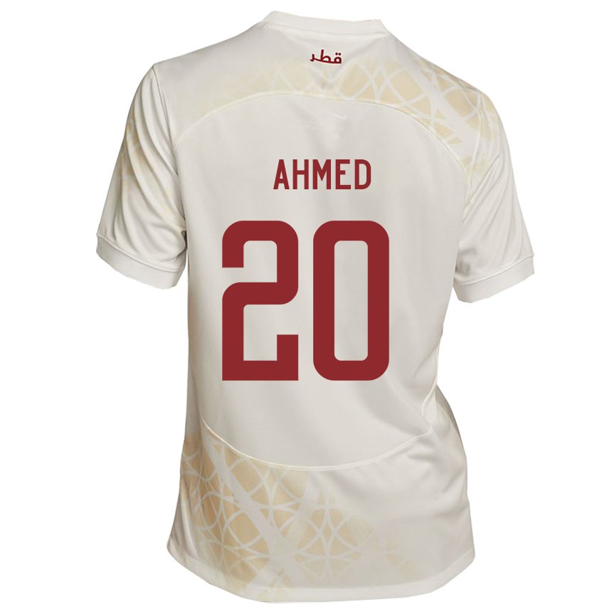 Homme Maillot Qatar Ahmed Fadel Hasaba #20 Beige Doré Tenues Extérieur 22-24 T-shirt Belgique