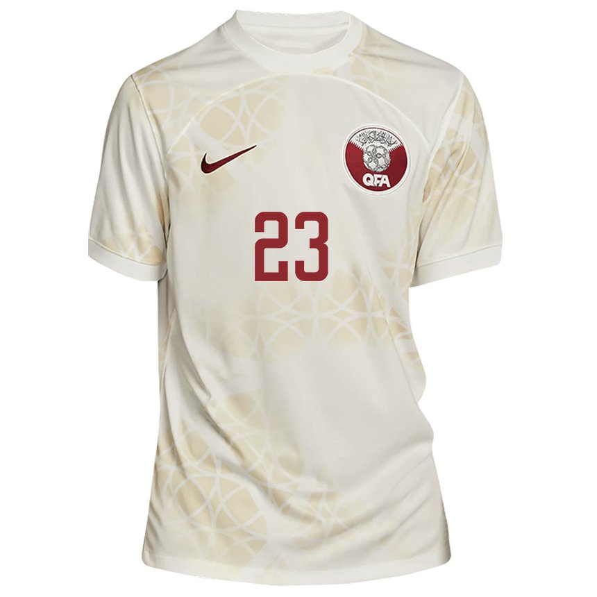 Homme Maillot Qatar Assim Madibo #23 Beige Doré Tenues Extérieur 22-24 T-shirt Belgique