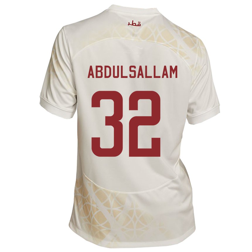 Homme Maillot Qatar Jassem Gaber Abdulsallam #32 Beige Doré Tenues Extérieur 22-24 T-shirt Belgique