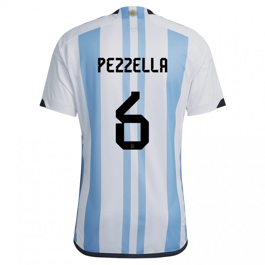 Damen Argentinische German Pezzella #6 Weiß Himmelblau Heimtrikot Trikot 22-24 T-shirt Belgien