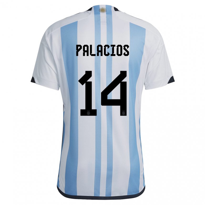 Femme Maillot Argentine Exequiel Palacios #14 Blanc Bleu Ciel Tenues Domicile 22-24 T-shirt Belgique