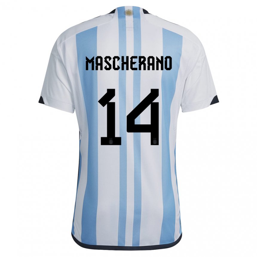 Damen Argentinische Javier Mascherano #14 Weiß Himmelblau Heimtrikot Trikot 22-24 T-shirt Belgien