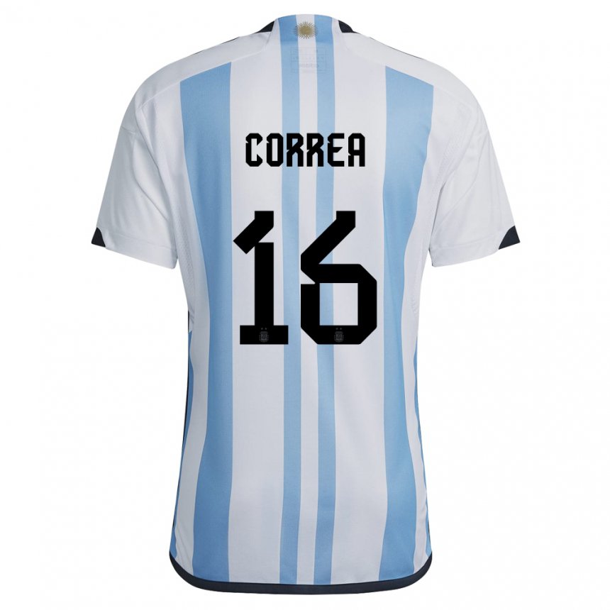 Damen Argentinische Angel Correa #16 Weiß Himmelblau Heimtrikot Trikot 22-24 T-shirt Belgien