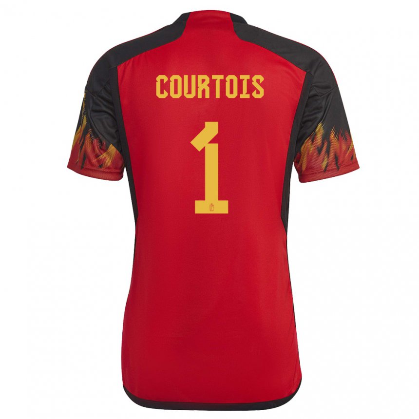 Damen Belgische Thibaut Courtois #1 Rot Heimtrikot Trikot 22-24 T-shirt Belgien