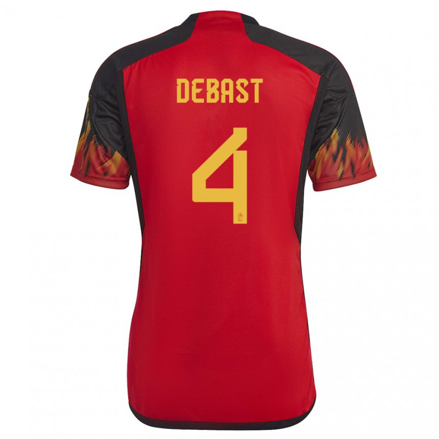 Damen Belgische Zeno Debast #4 Rot Heimtrikot Trikot 22-24 T-shirt Belgien