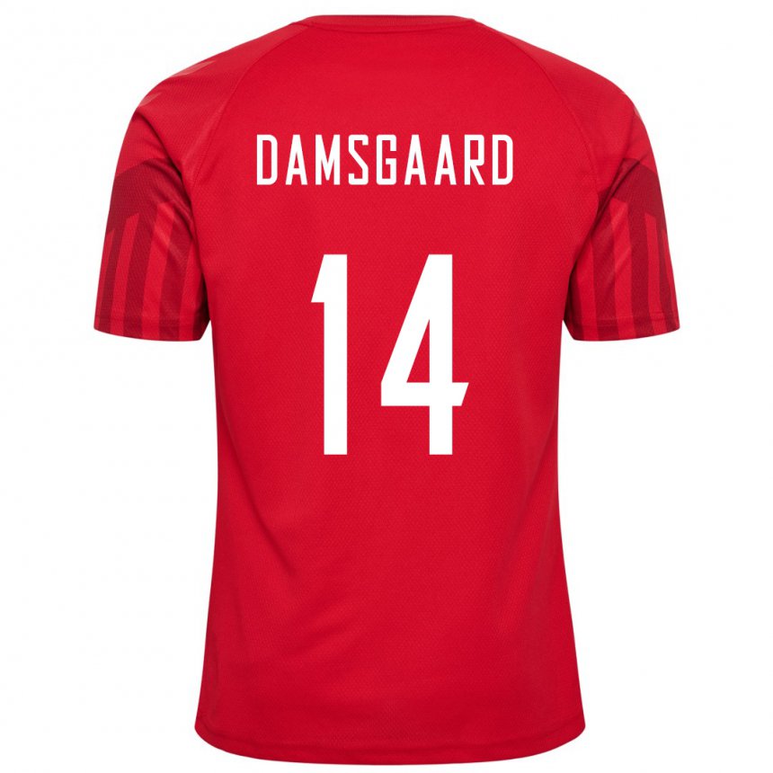 Damen Dänische Mikkel Damsgaard #14 Rot Heimtrikot Trikot 22-24 T-shirt Belgien