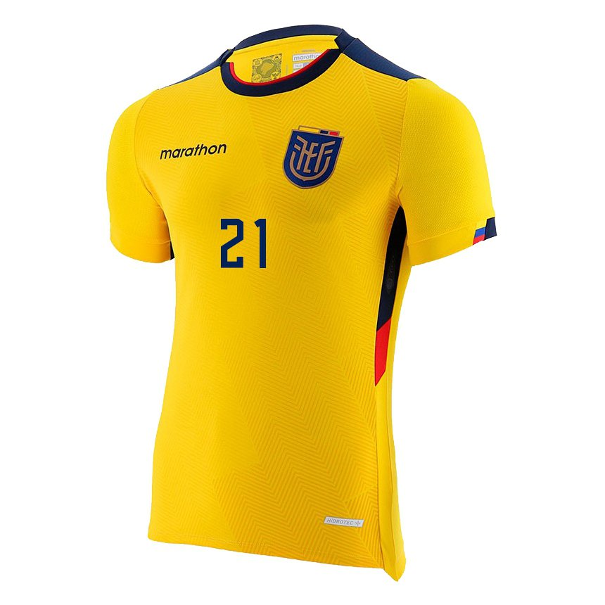 Damen Ecuadorianische Patrickson Delgado #21 Gelb Heimtrikot Trikot 22-24 T-shirt Belgien
