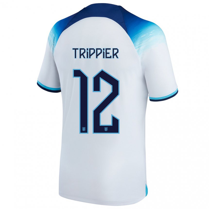 Damen Englische Kieran Trippier #12 Weiß Blau Heimtrikot Trikot 22-24 T-shirt Belgien