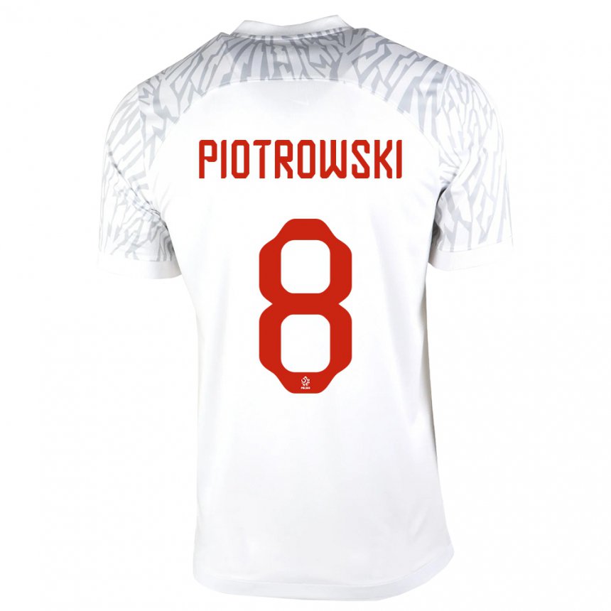 Femme Maillot Pologne Jakub Piotrowski #8 Blanc Tenues Domicile 22-24 T-shirt Belgique