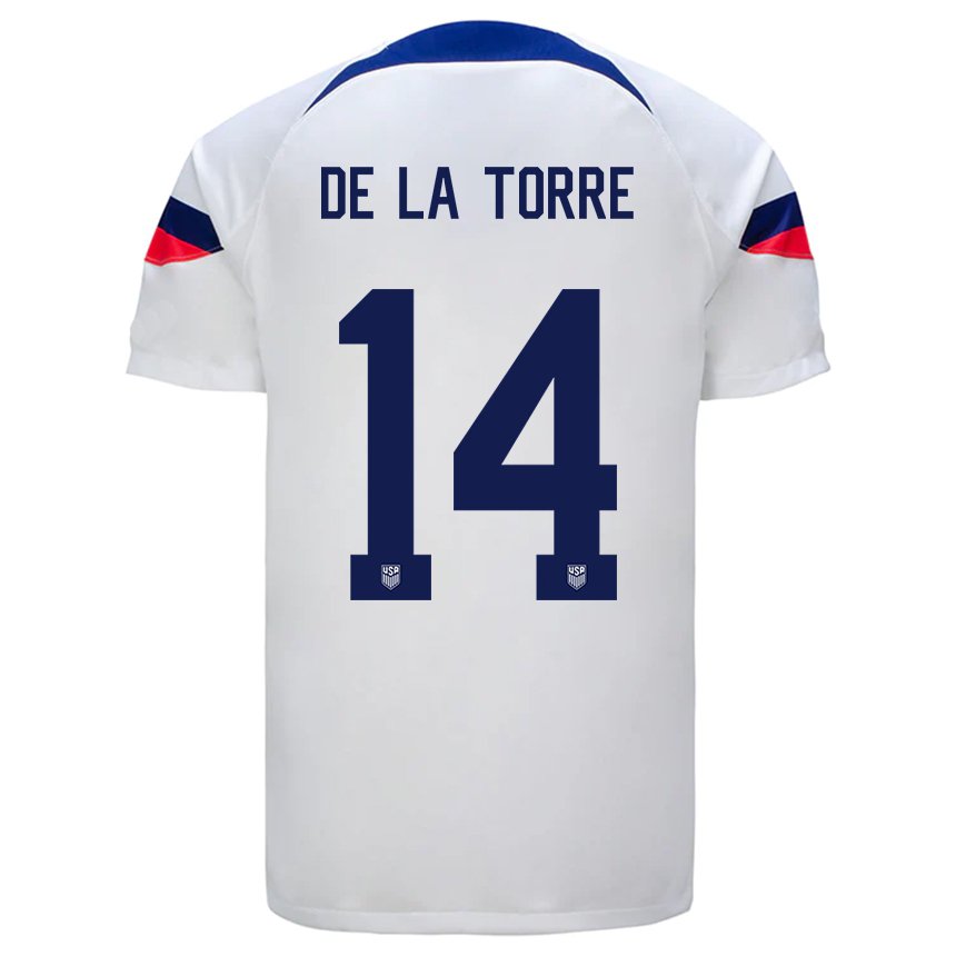 Damen Us-amerikanische Luca De La Torre #14 Weiß Heimtrikot Trikot 22-24 T-shirt Belgien