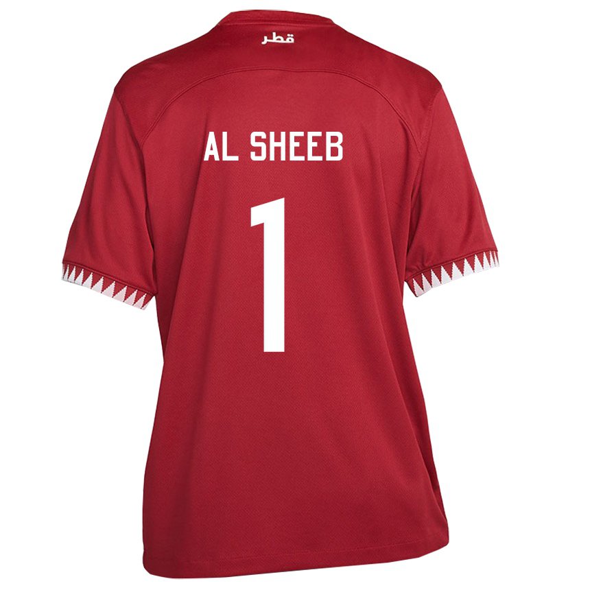 Damen Katarische Saad Al Sheeb #1 Kastanienbraun Heimtrikot Trikot 22-24 T-shirt Belgien