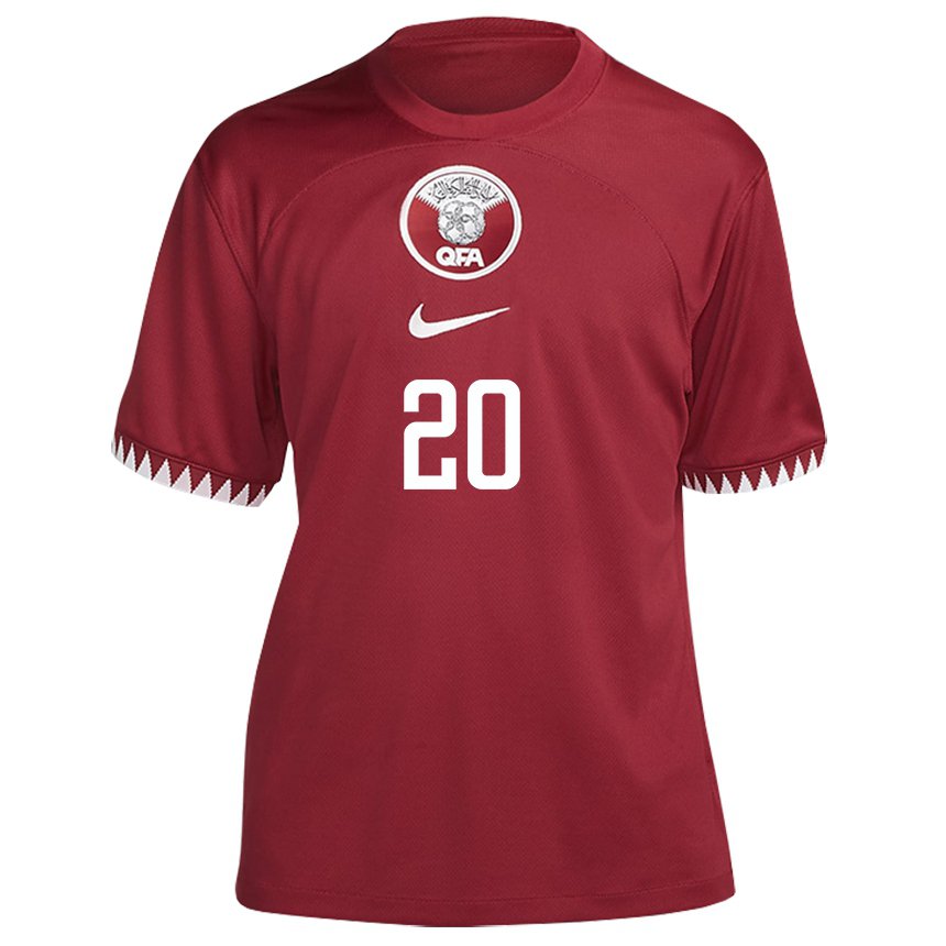 Damen Katarische Ahmed Fadel Hasaba #20 Kastanienbraun Heimtrikot Trikot 22-24 T-shirt Belgien