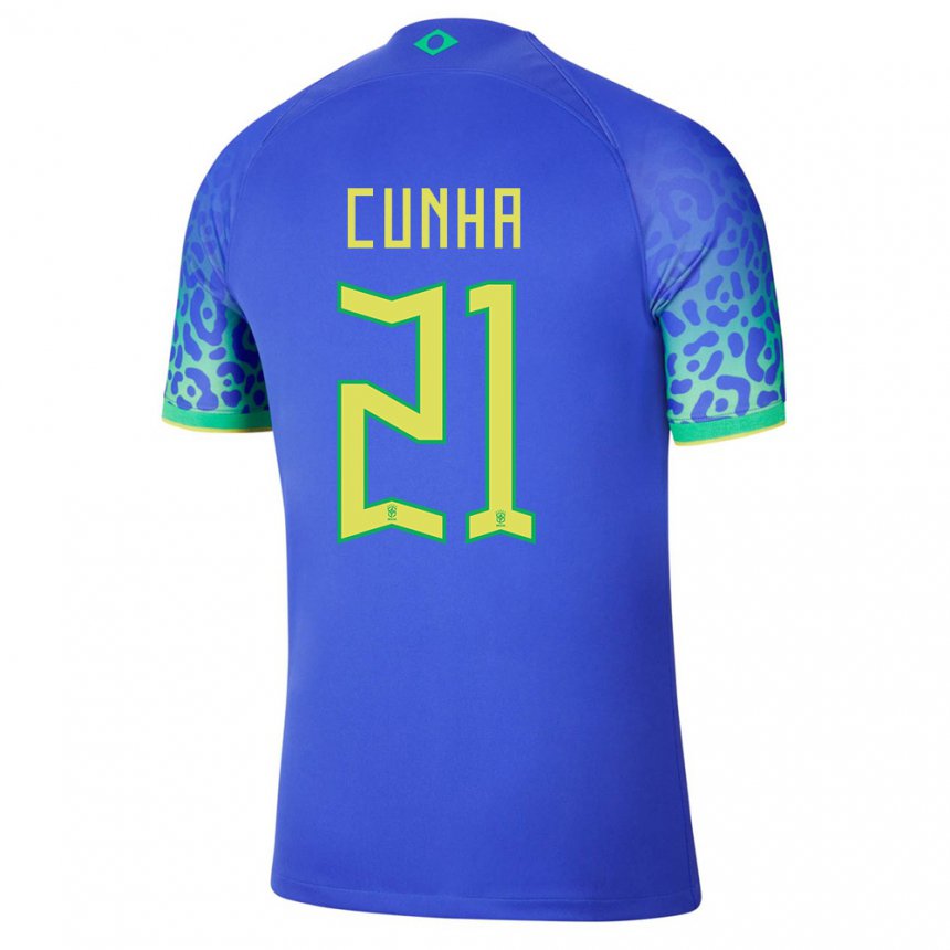 Damen Brasilianische Matheus Cunha #21 Blau Auswärtstrikot Trikot 22-24 T-shirt Belgien