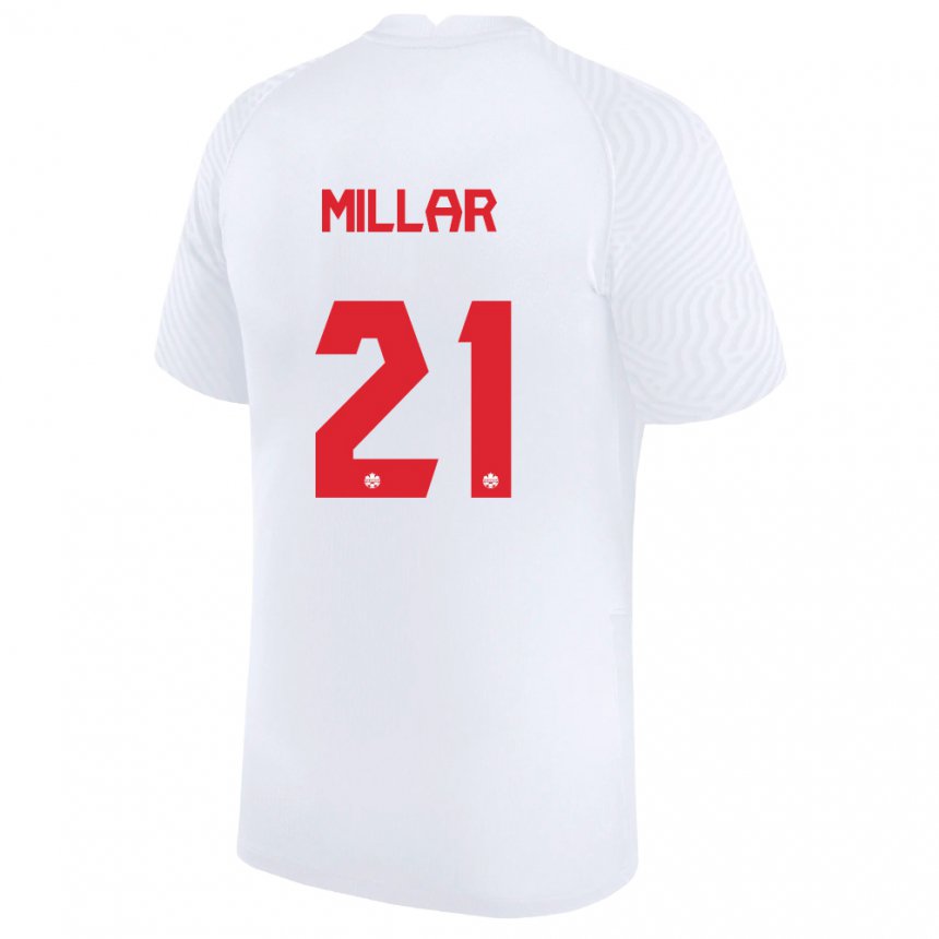 Femme Maillot Canada Liam Millar #21 Blanc Tenues Extérieur 22-24 T-shirt Belgique