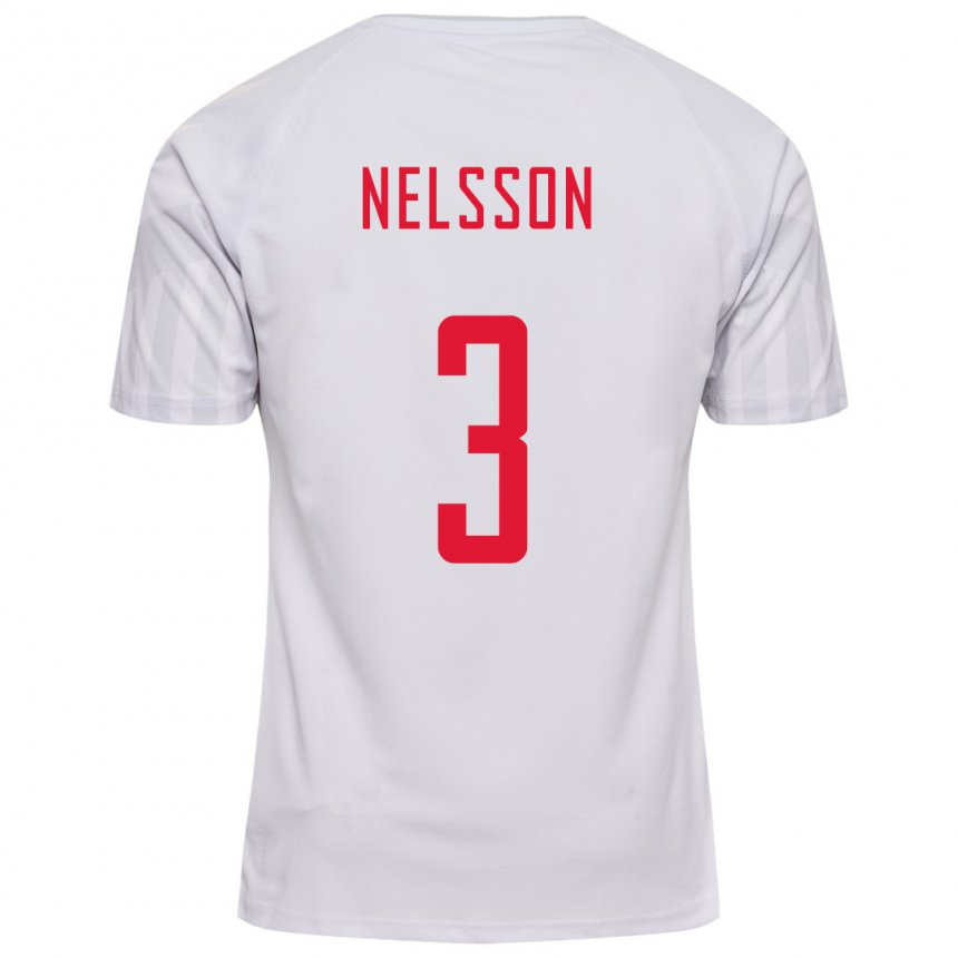 Damen Dänische Victor Nelsson #3 Weiß Auswärtstrikot Trikot 22-24 T-shirt Belgien