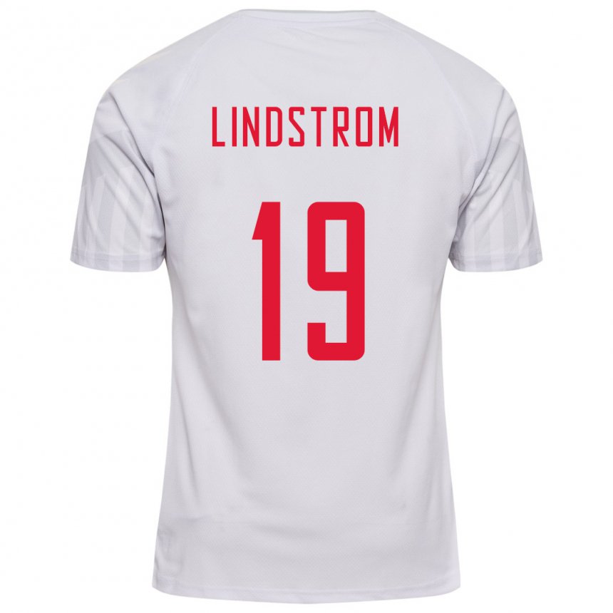 Damen Dänische Jesper Lindstrom #19 Weiß Auswärtstrikot Trikot 22-24 T-shirt Belgien