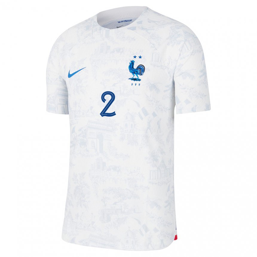 Damen Französische Benjamin Pavard #2 Weiß Blau Auswärtstrikot Trikot 22-24 T-shirt Belgien