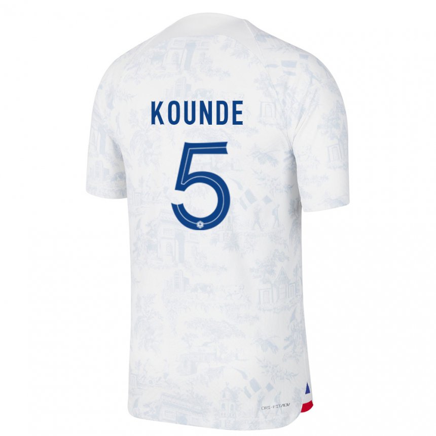 Damen Französische Jules Kounde #5 Weiß Blau Auswärtstrikot Trikot 22-24 T-shirt Belgien