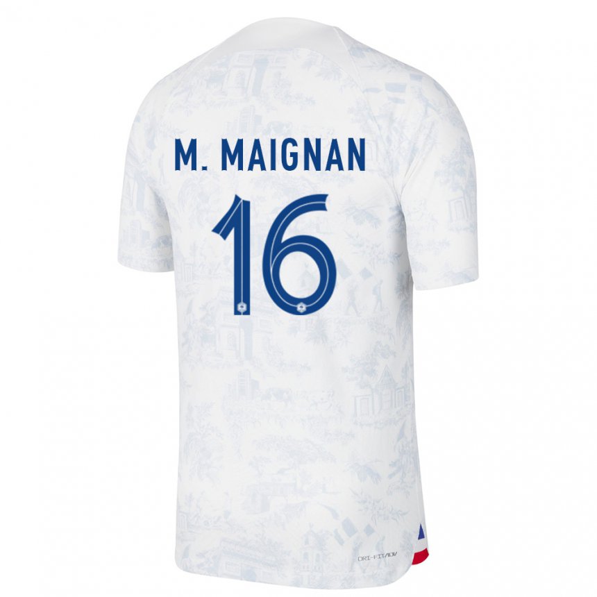 Damen Französische Mike Maignan #16 Weiß Blau Auswärtstrikot Trikot 22-24 T-shirt Belgien