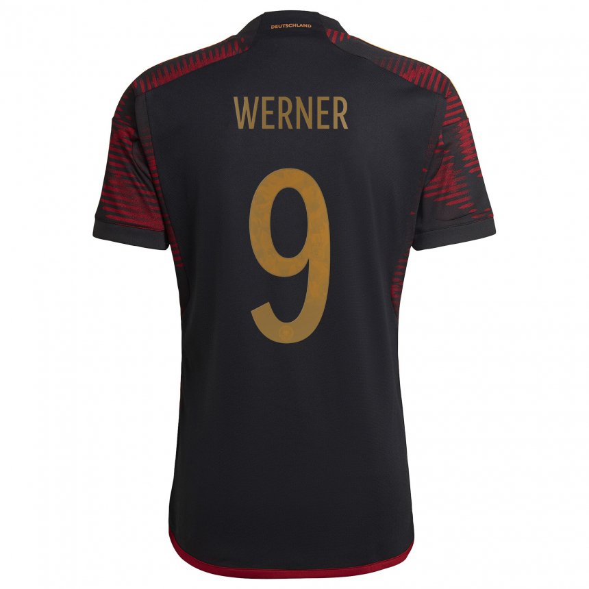 Damen Deutsche Timo Werner #9 Schwarz Kastanienbraun Auswärtstrikot Trikot 22-24 T-shirt Belgien