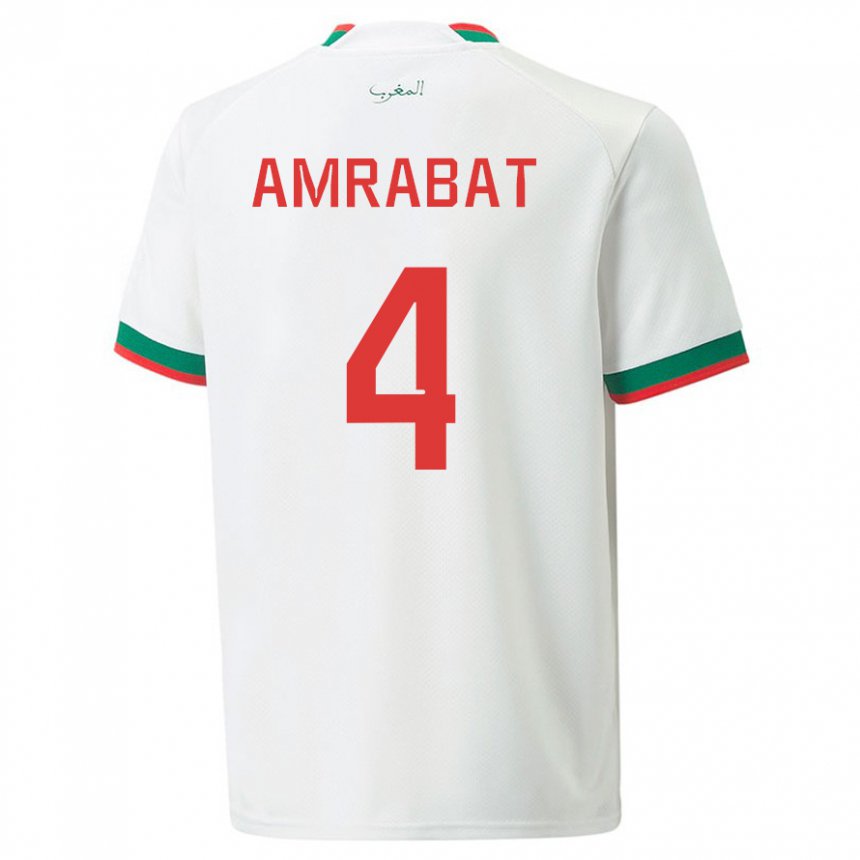 Femme Maillot Maroc Soufiane Amrabat #4 Blanc Tenues Extérieur 22-24 T-shirt Belgique
