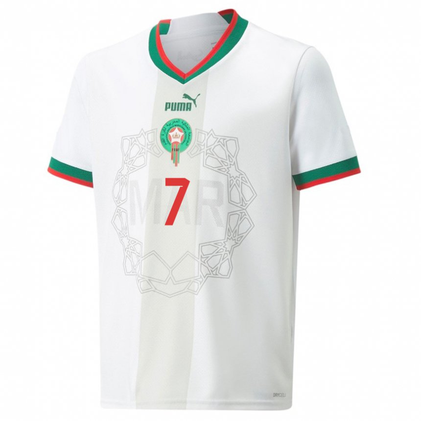 Damen Marokkanische Hamza El Moussaoui #7 Weiß Auswärtstrikot Trikot 22-24 T-shirt Belgien