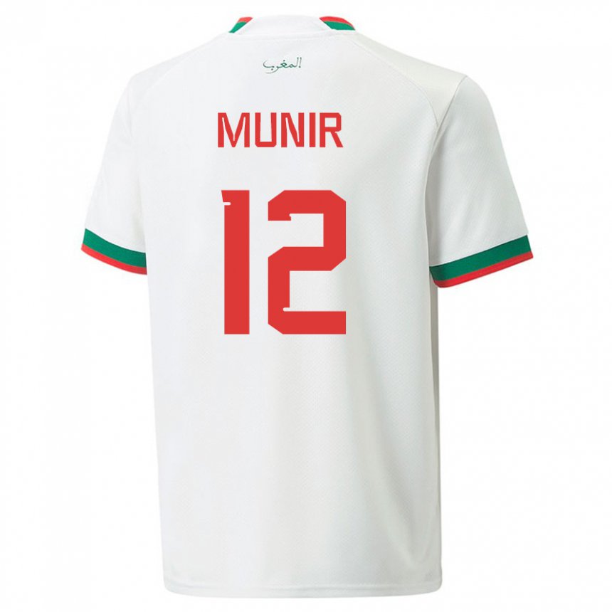 Femme Maillot Maroc Munir #12 Blanc Tenues Extérieur 22-24 T-shirt Belgique