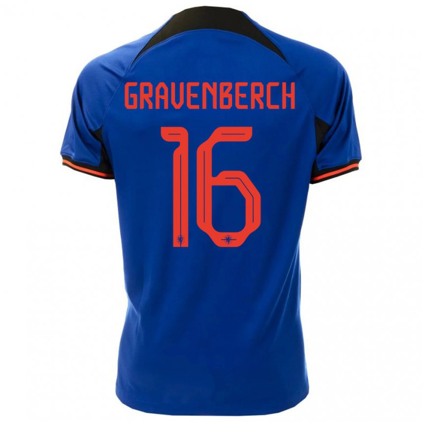 Damen Niederländische Ryan Gravenberch #16 Königsblau Auswärtstrikot Trikot 22-24 T-shirt Belgien