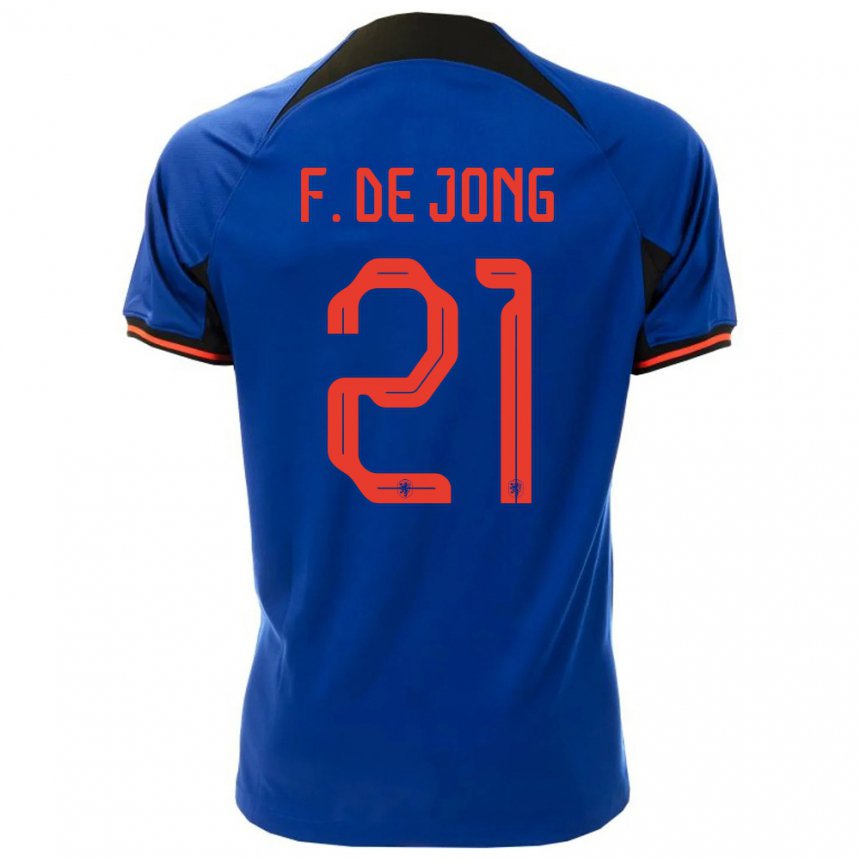 Damen Niederländische Frenkie De Jong #21 Königsblau Auswärtstrikot Trikot 22-24 T-shirt Belgien
