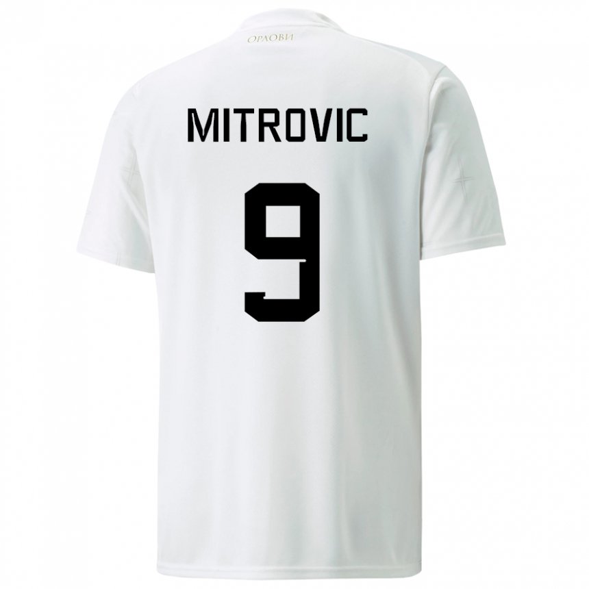 Damen Serbische Aleksandar Mitrovic #9 Weiß Auswärtstrikot Trikot 22-24 T-shirt Belgien