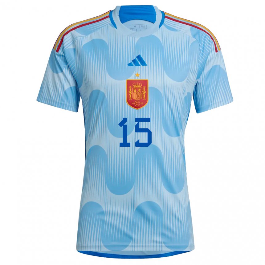 Damen Spanische Yeremy Pino #15 Himmelblau Auswärtstrikot Trikot 22-24 T-shirt Belgien